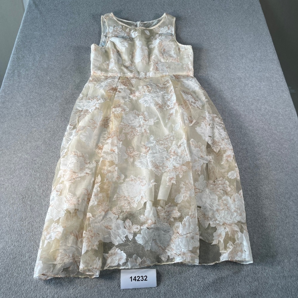 Vintage Adrianna Papell Fit & Flare Dress Women 14 Cream Beige Floral